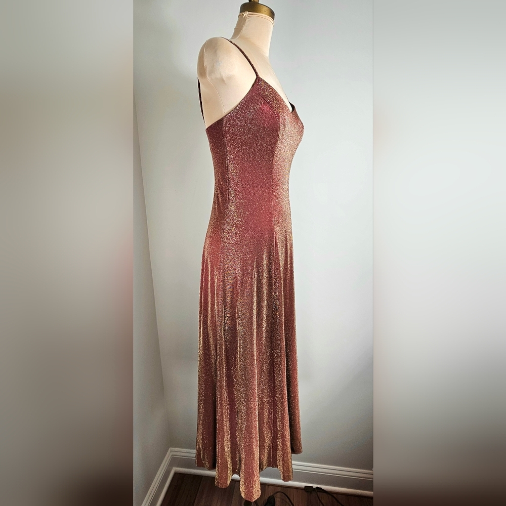 Moda International Copper Metallic Midi Dress Size 4 90s Slip Dress - Picture 6 of 12